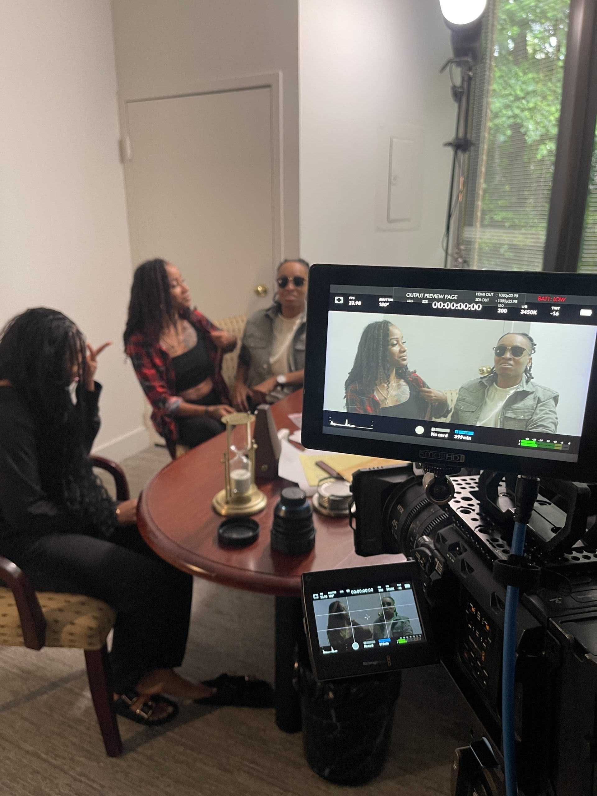 Pandora Monrose as Angel Karmen Brewer as Janet and Angelena Hector as Tripp in Duplicity